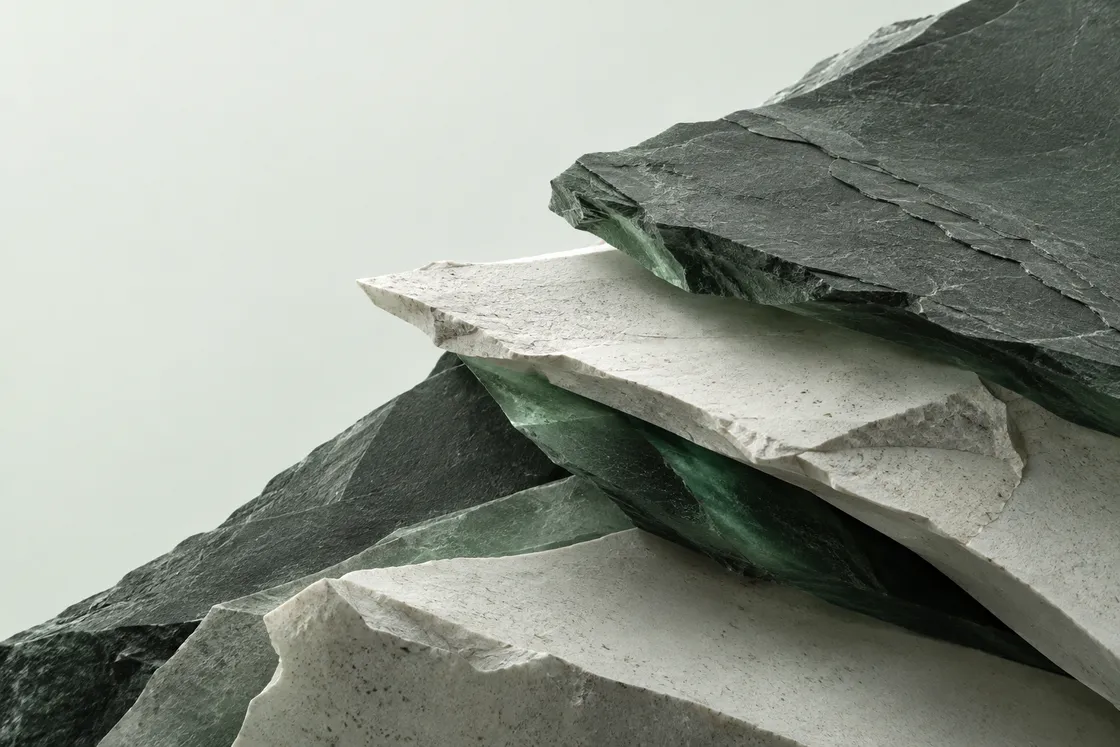 AI-generated conceptual illustration of layered graphite-like and ceramic forms, not an experimental specimen.